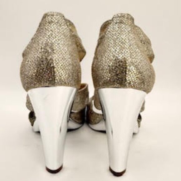 Michael Kors Berkley Silver Metallic Leather Zip Heels Women’s 11M Glam Party - Picture 4 of 11